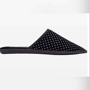 Kate Spade Dove black faux fur rhinestone velvet lounge flat Slippers‎ size 10